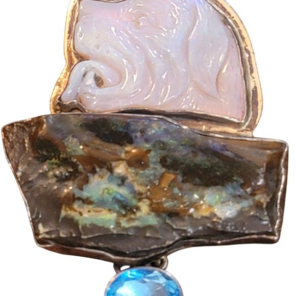 Amy Kahn Russell Opal Labradorite Topaz Dog Brooch Gemstone Pendant Sterling - Picture 5 of 10